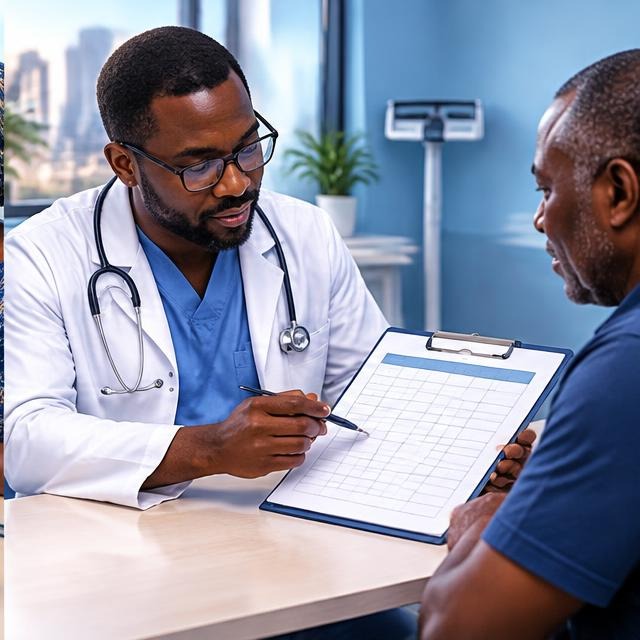 Clinician reviewing a diabetes monitoring plan with a patient