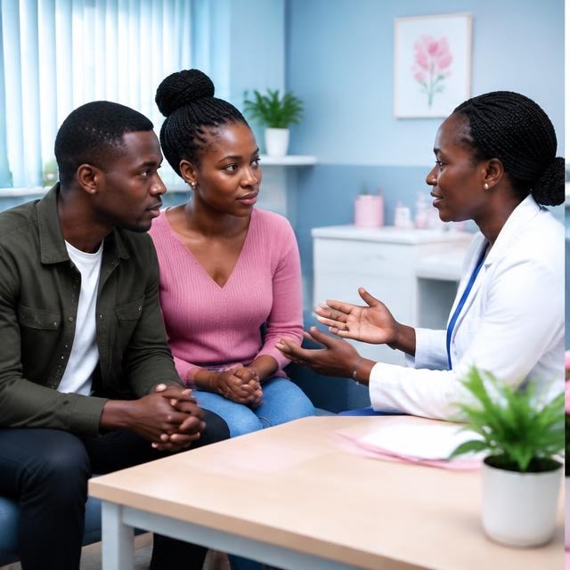 Couple receiving confidential family planning guidance