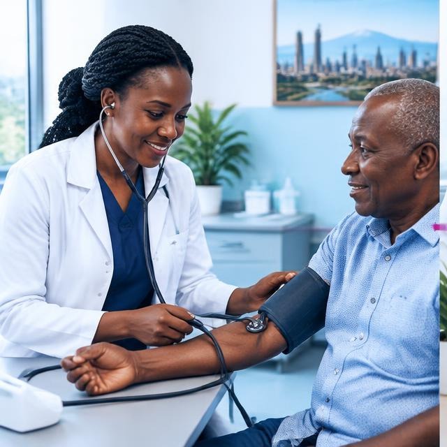 Clinician checking a patient’s blood pressure
